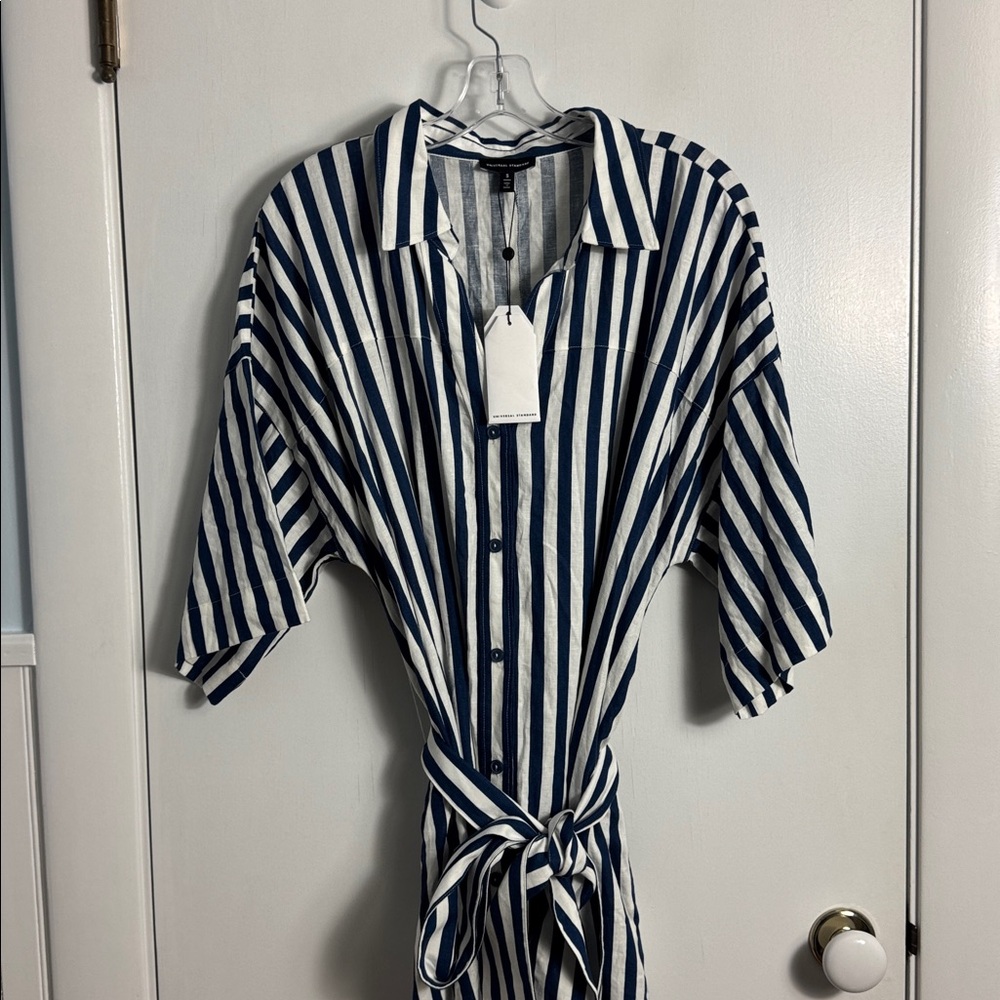NWT Universal Standard Plaza Linen Shirt Dress Blue and White Stripe Size Small - Picture 3 of 10